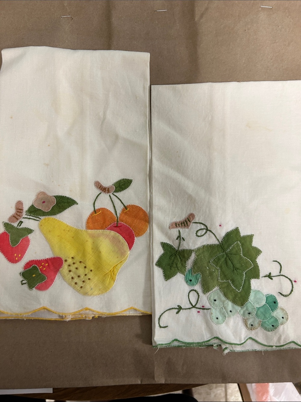 Handmade Fruit Appliqué Cotton Kitchen Towel - Yellow & Green